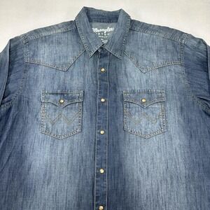 Wrangler Retro Shirt Mens XL Blue Denim Western Pearl Snap Long Sleeve Rodeo